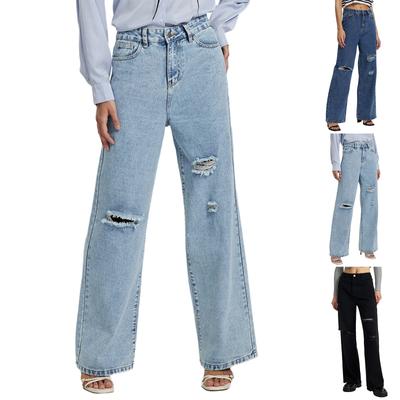 Denim Women's Loose Wide-leg Trousers High Waist Ripped Jeans