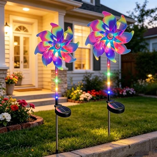 Colorful Solar Pinwheel Light, Waterproof Solar Powered Wind Spinner Light, Outdoor Rotating Pinwheel, Pathway Light for Garden Yard Patio Lawn Decor
