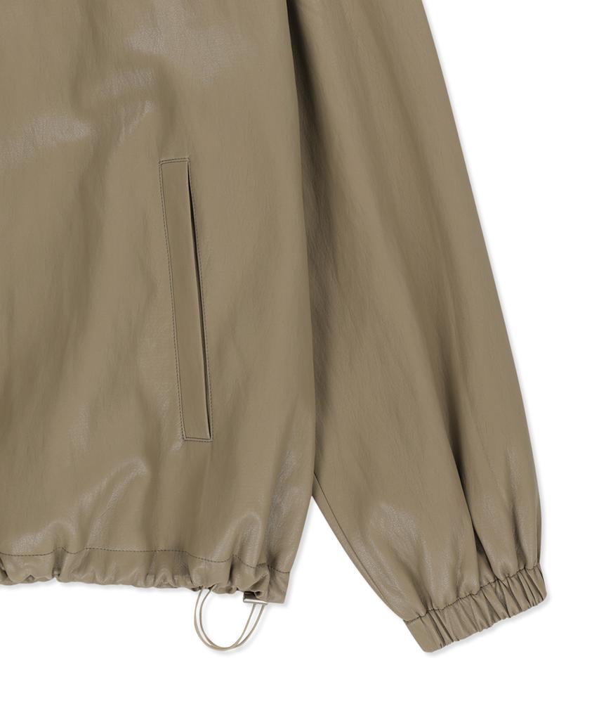 MATIN KIM Faux Leather Applique Logo Hoody Jumper In Beige