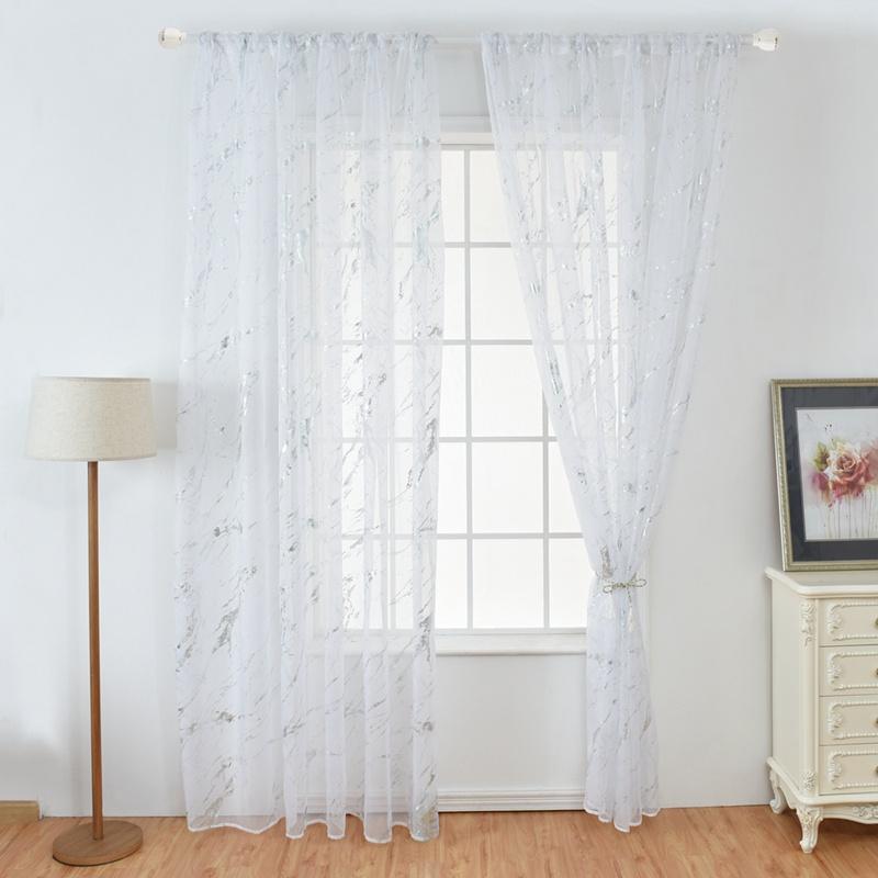 White Tulle Curtains For Living Room Marble Striped Gold Silver Printed Sheer Curtains For Bedroom Balcony Door
