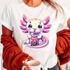 Axolotl Print Crew Neck Tshirt Short Sleeve Casual Top Summer Womens Clothing Print Clothing Womens Harajuku Graphic Clothing