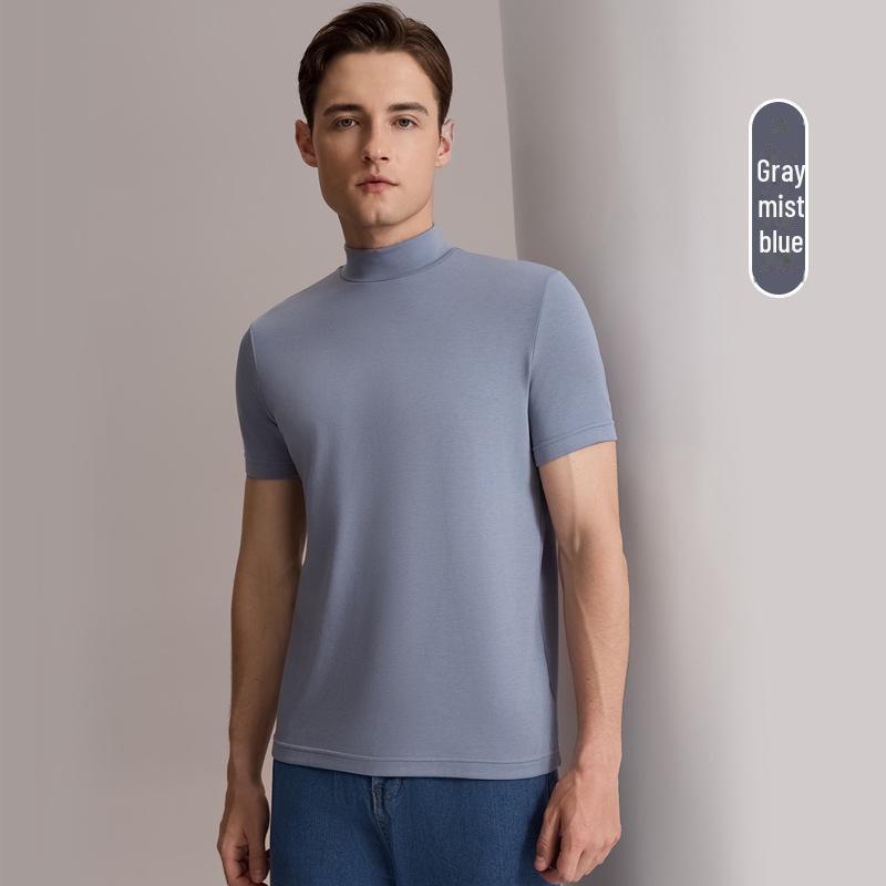 Men’s Modal Cashmere Silk Half-High Collar Short-Sleeve Top for Autumn/Winter