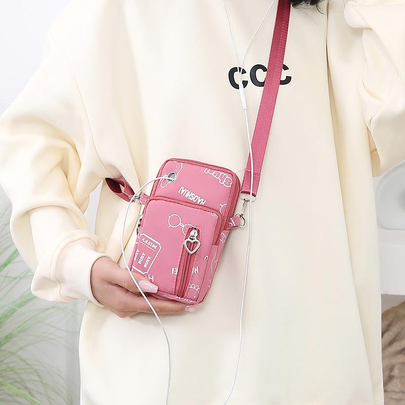 Borsa portatile multifunzionale per telefono, borsa a tracolla in tessuto Oxford, borsa da braccio con cerniera a forma di cuore, borsa a tracolla