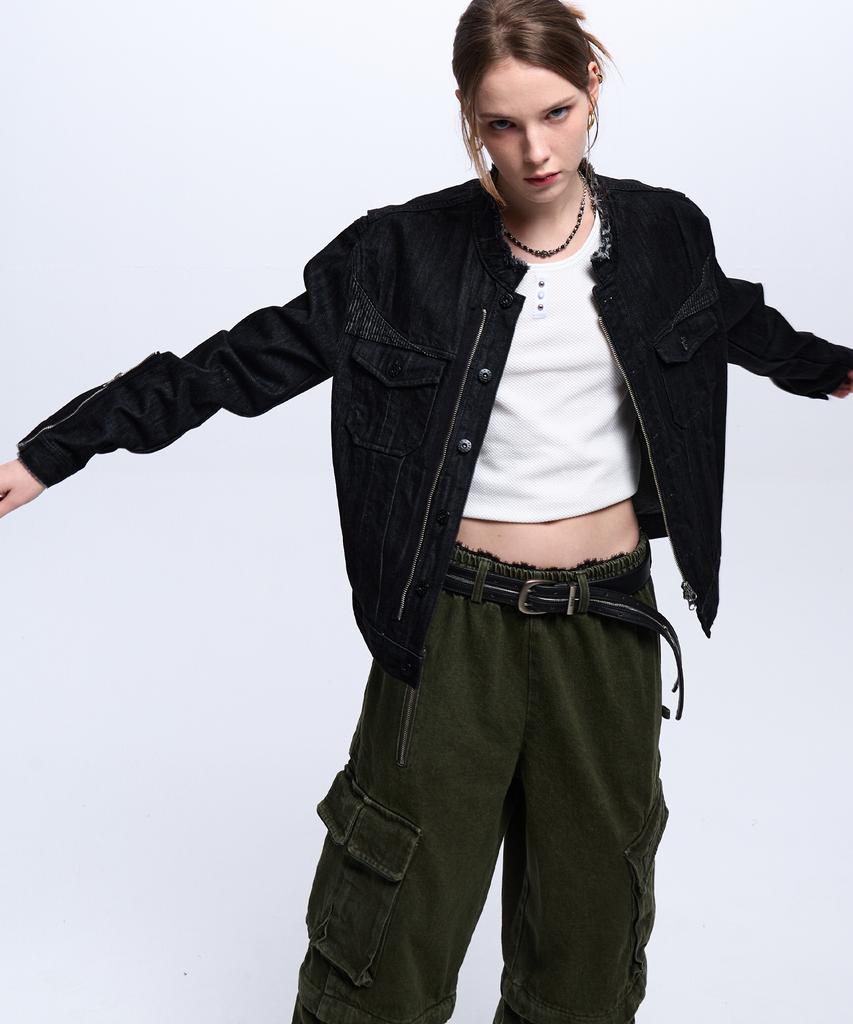 Rssc Stripe Mixed Denim Trucker Jacket - Black