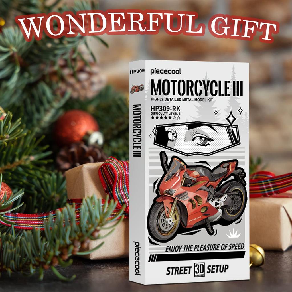 Piececool 3D Puzzle, Metal Motorcycle III, Assembly Required, No Glue Required, 5-Star Difficulty, Intermediate/Adult, Collectible (Motorcycle III)