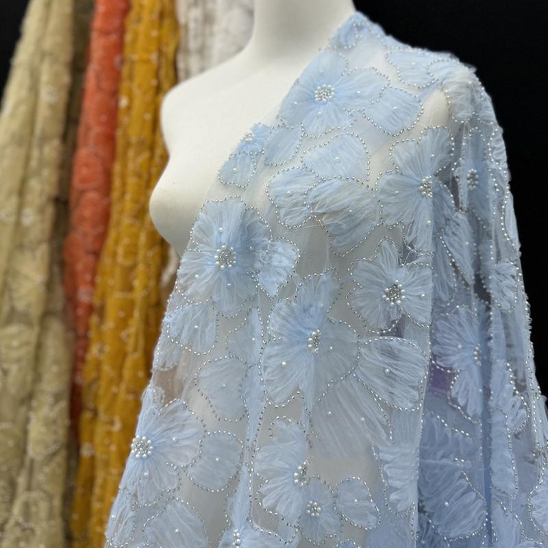1 Yards Luxury 3D Texture Mesh Flowers Beaded Sequin Fabric For Sewing Wedding Dress Embroidery Floral Lace Fabric Diy Crafts