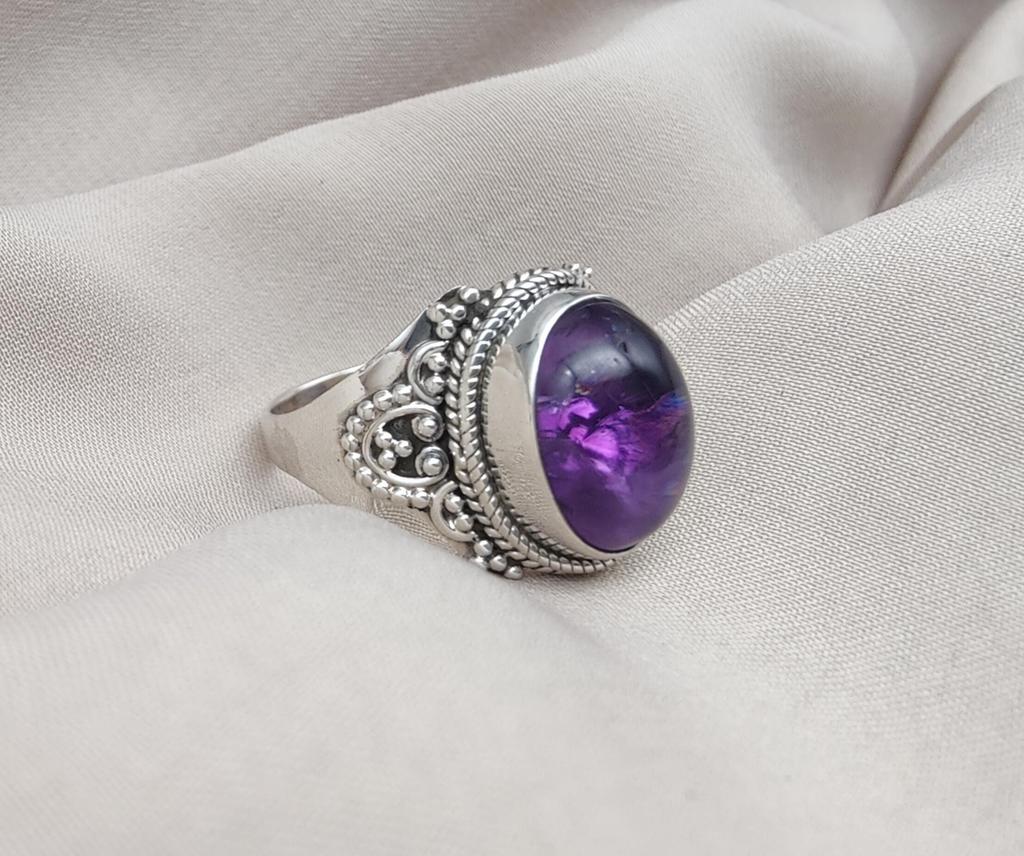Amethyst Ring: Handmade 925 Sterling Silver Boho Statement Jewelry