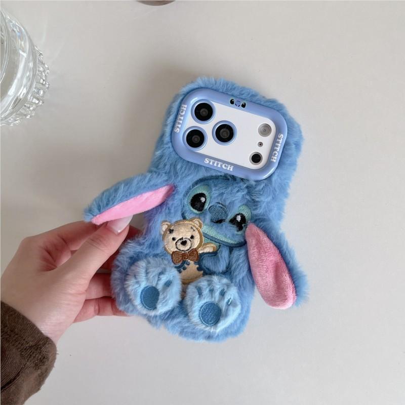 Stitch Plush Phone Case with Cute Cartoon Design Soft Anti-Shock Cover For iphone 17 16 15 14 Plus 13 Pro Max 17Air back cover