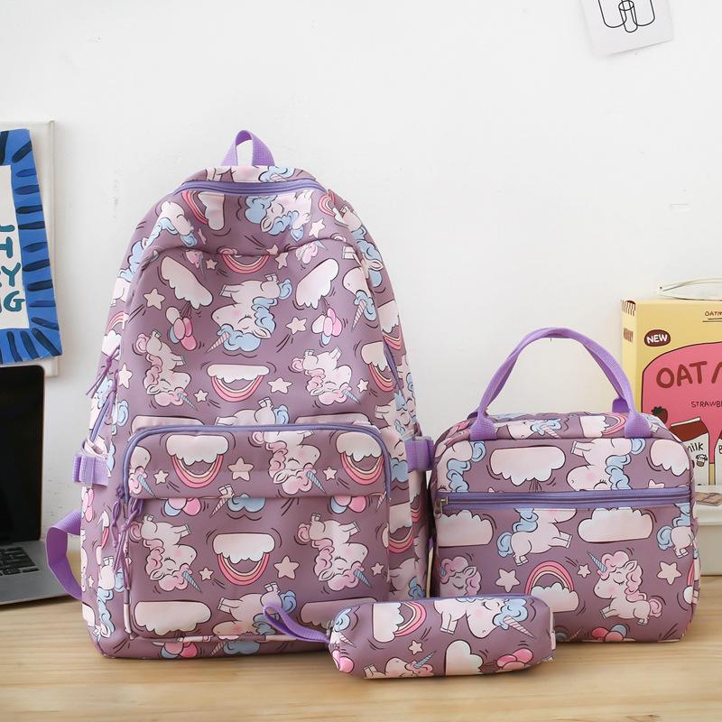 School bag new fashion nylon school bag for primary and secondary school students to reduce the burden, large capacity three-piece set