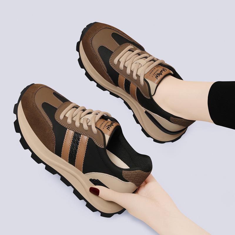 Genuine Leather Breathable Thick Sole Height-enhancing Versatile Casual Sneakers New Soft Sole Shoes for Women