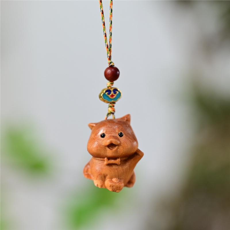 Thuja Twelve Zodiac Carving Wooden Pendant Chinese Zodiac Wood Carving Figurines Bag Decoration Gifts for Family Couple