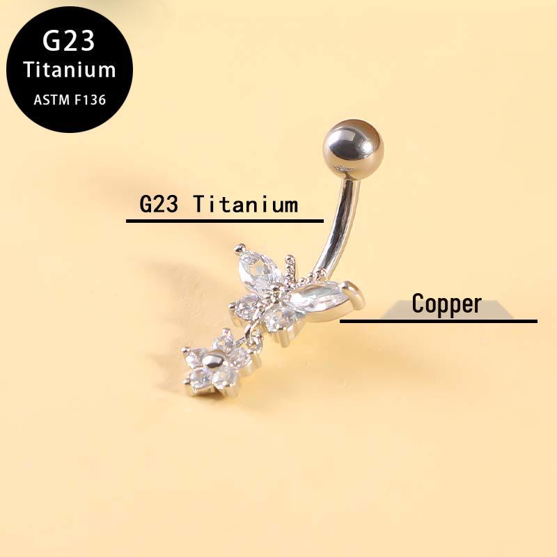 

Стильный титановый пирсинг для пупка G23 с цирконом в виде цветка Titanium Color