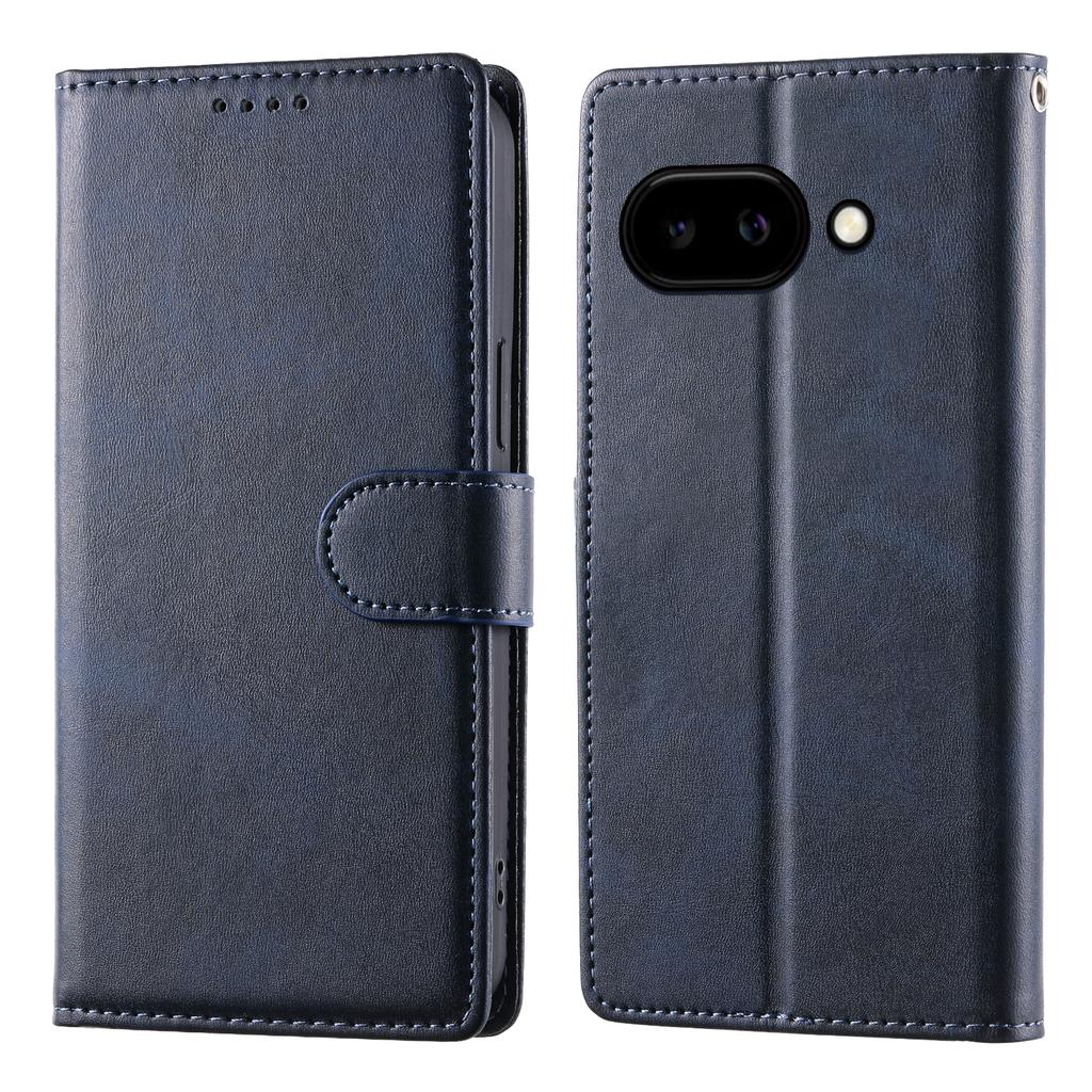 For Google Pixel 9a Case Stand Wallet Calf Texture PU Leather Flip Phone Cover with Wrist Strap