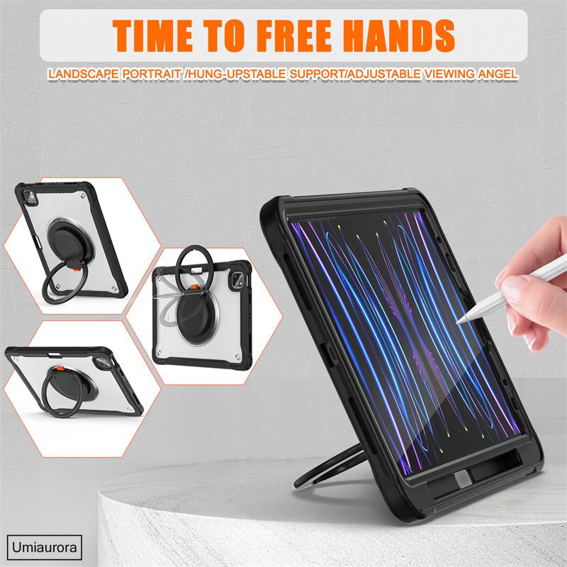 For IPad Mini 7 Air 6 5 4 10.9 Pro 11 12.9 13 Inch M4 Tablet Case Rotation Hand Ring Shoulder Strap Stand Shockproof Cover Funda