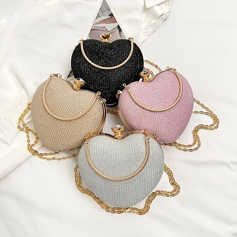 Stylová řetízková kabelka do ruky, na rameno i crossbody s motivem srdce, flitrovaná kabelka s motivem srdce, vhodná na svatby a večírky