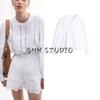 Spring New Women's Clothing Ins Style Round Neck Long Sleeves Lace Patchwork Casual Shirt Pleated Tops 1281837