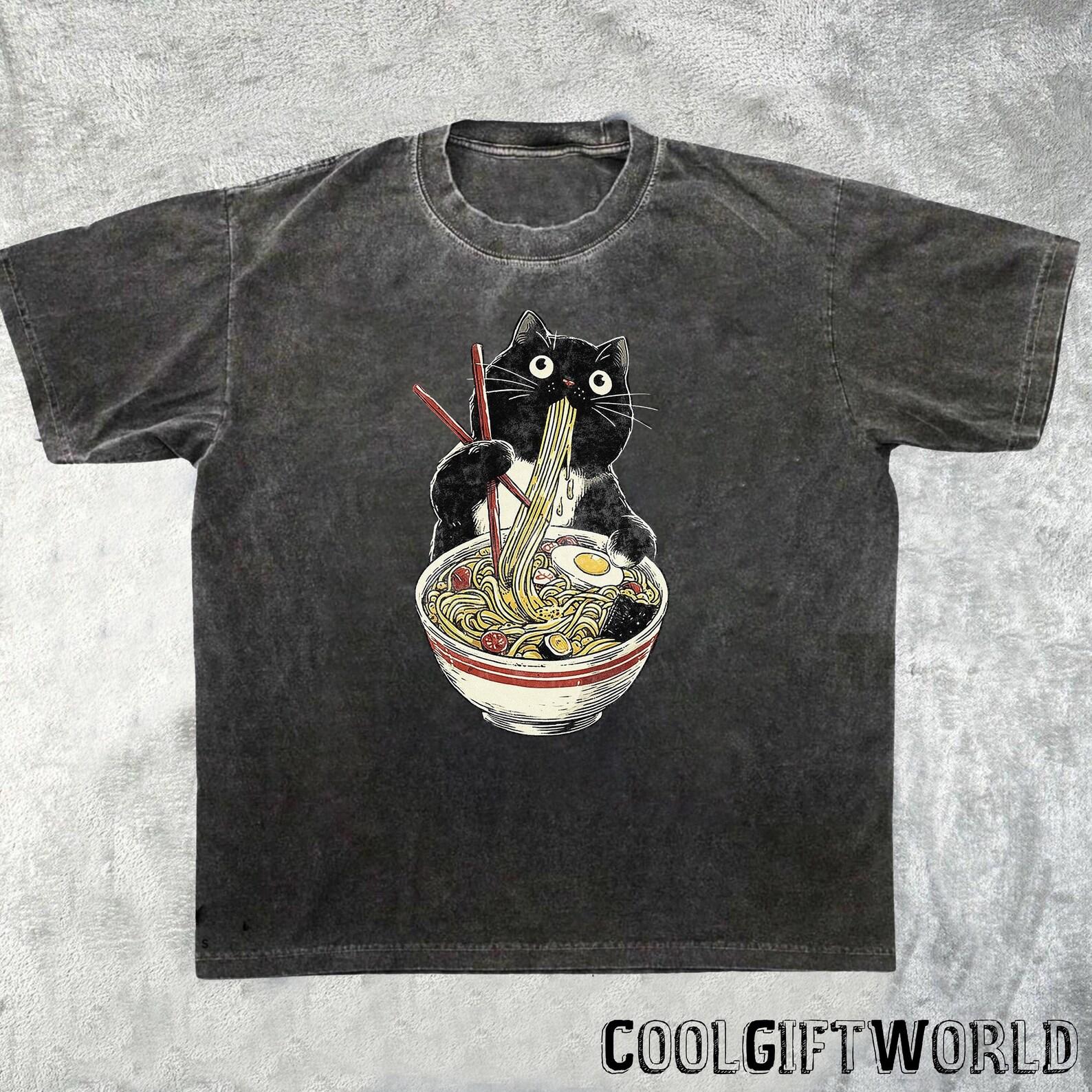 Ramen Cat Comfort Colors T-Shirt, Kawaii Anime Tee 2XL