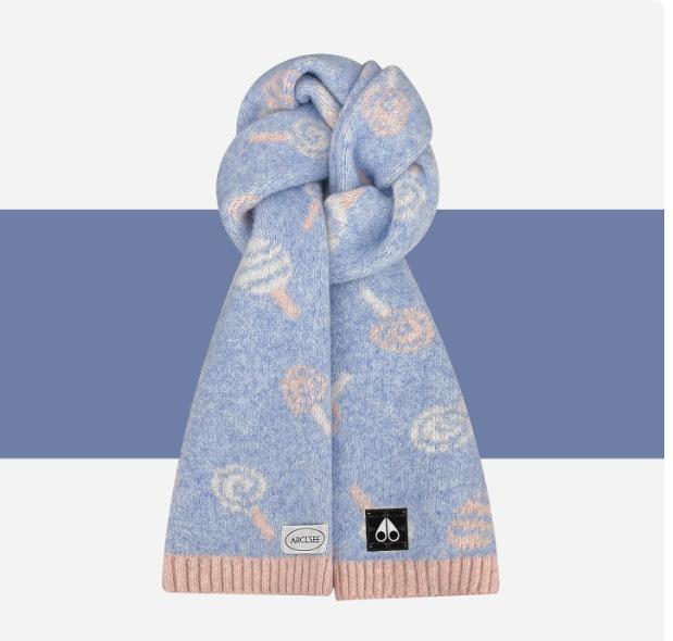 Winter Korean Version Thickened Warm Knitted Scarf Female Sweet and Cute Candy Versatile Neck Protection Scarf Student Female Riding