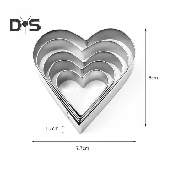 Stainless Steel 5Pcs Cake Mold Smooth Surface Wide Application Heart Shape DIY Paste Mold Baking Accessories