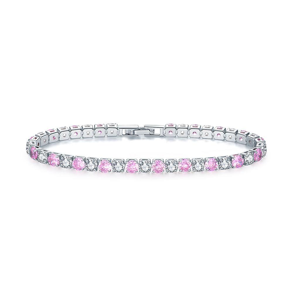 Colorful Zircon Tennis Bracelet Bangle for Women Luxury Silver Color 4mm Rainbow Crystal Hand Chain Jewelry Friend Gifts H027-M