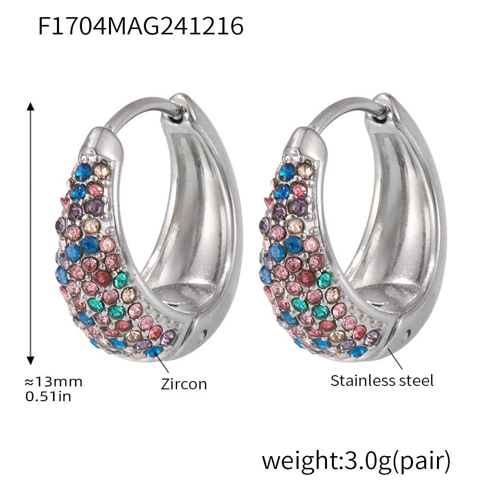 Qiong Yao Turquoise Cubic Zirconia Circle Earrings, Elegant Gold-Plated Stainless Steel Ear Studs
