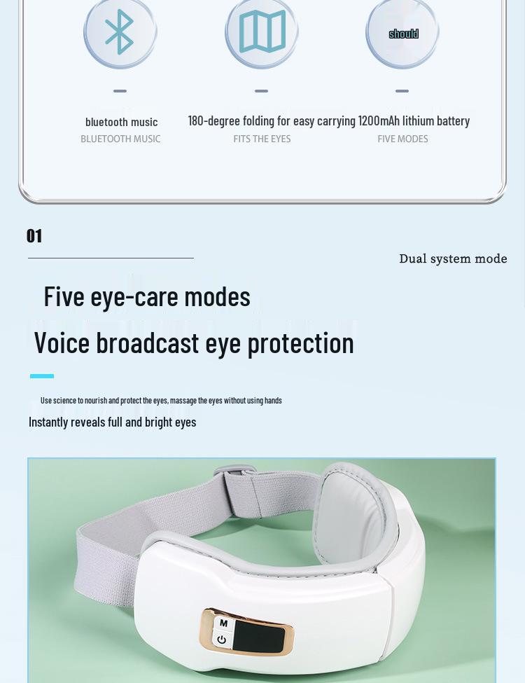 Portable Bluetooth Eye Massager with Air Pressure, Heat, and Vibration