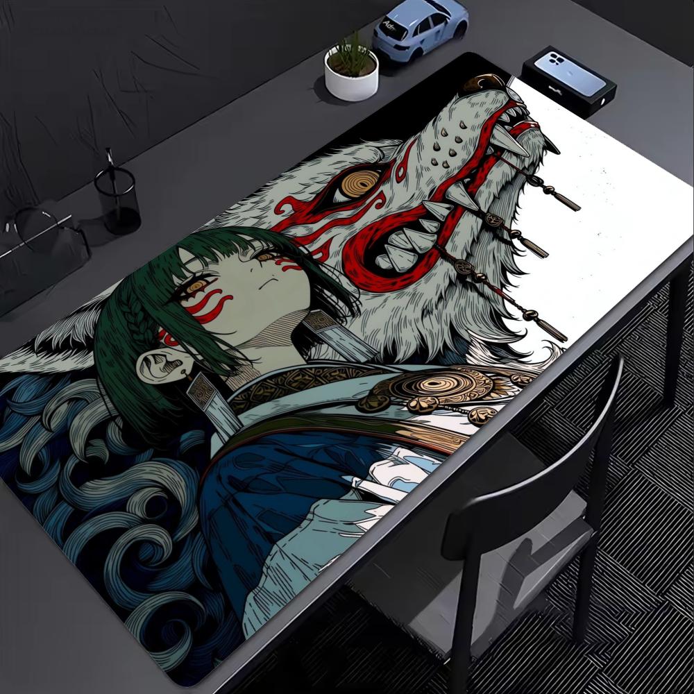 Kimono Anime Girl Mouse Pad XXL White Fox Beast Non‑Slip Rubber Deskmat Pc Game Keyboard Mats Large Computer Mouse Mat