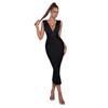 European and American Backless Sexy Deep V Bandage Dress, Slim Fit and Thin Hip Wrap Dinner Party Evening Dress