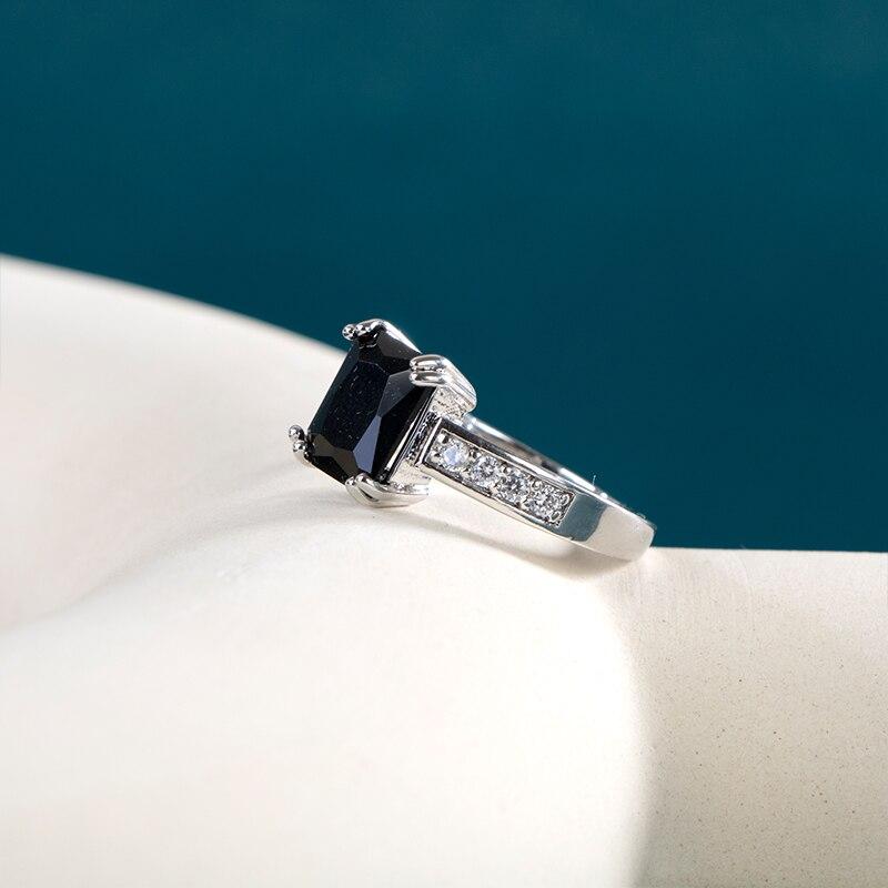 BELLA BOX Fashion Square Sapphire Ring For Women Simple Minimalist Pinky Accessories Ring Band Elegant Engagement Jewelry Rings