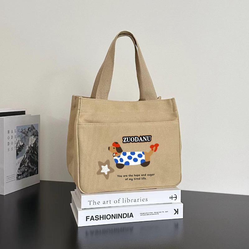 High-value Canvas Handbag Simple and Small Three-dimensional Bag Commuting Thickened To Work Bento Meal Bag
