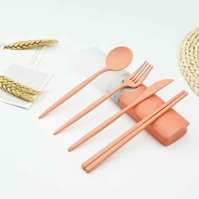 Arancione 4 pezzi/set di paglia di grano coltello forchetta cucchiaio posate da viaggio portatile scatola di posate in stile giapponese set di stoviglie da cucina