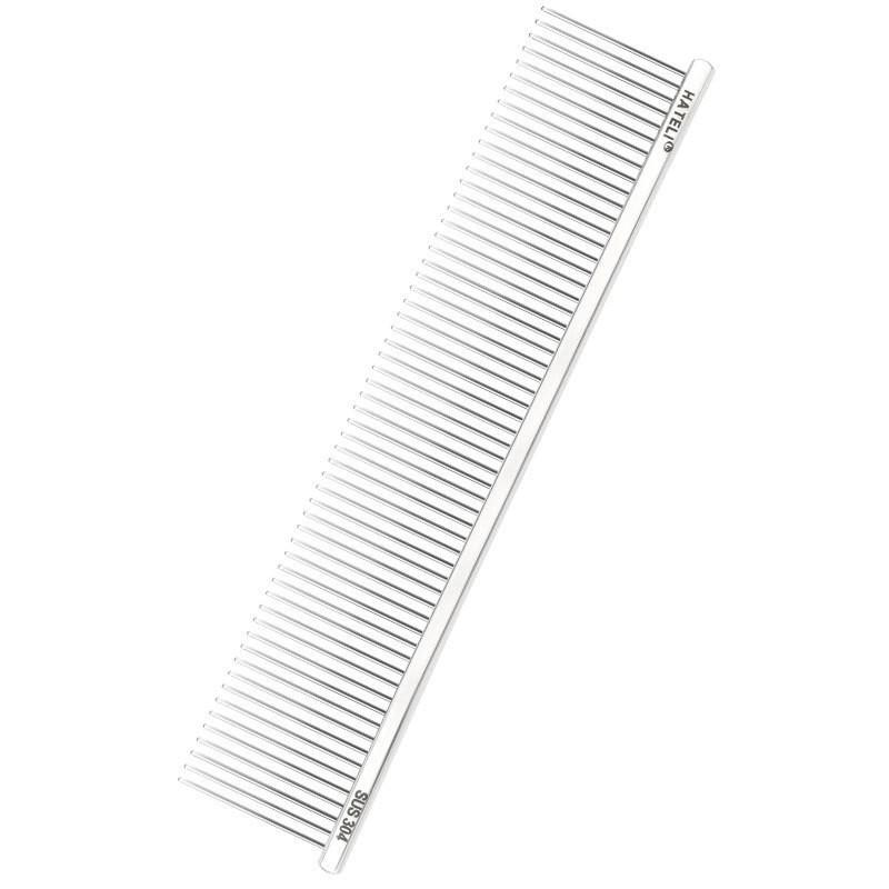 Stainless Steel Dog Grooming Comb Shedding Hair Removal 19cm Straight Row With Curved Tips Pet Brush Long Short