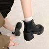 Winter New Thick Heel Single Boots Women's Round Head Front Strap Thick Sole Anti-slip Wear-resistant Short Boots