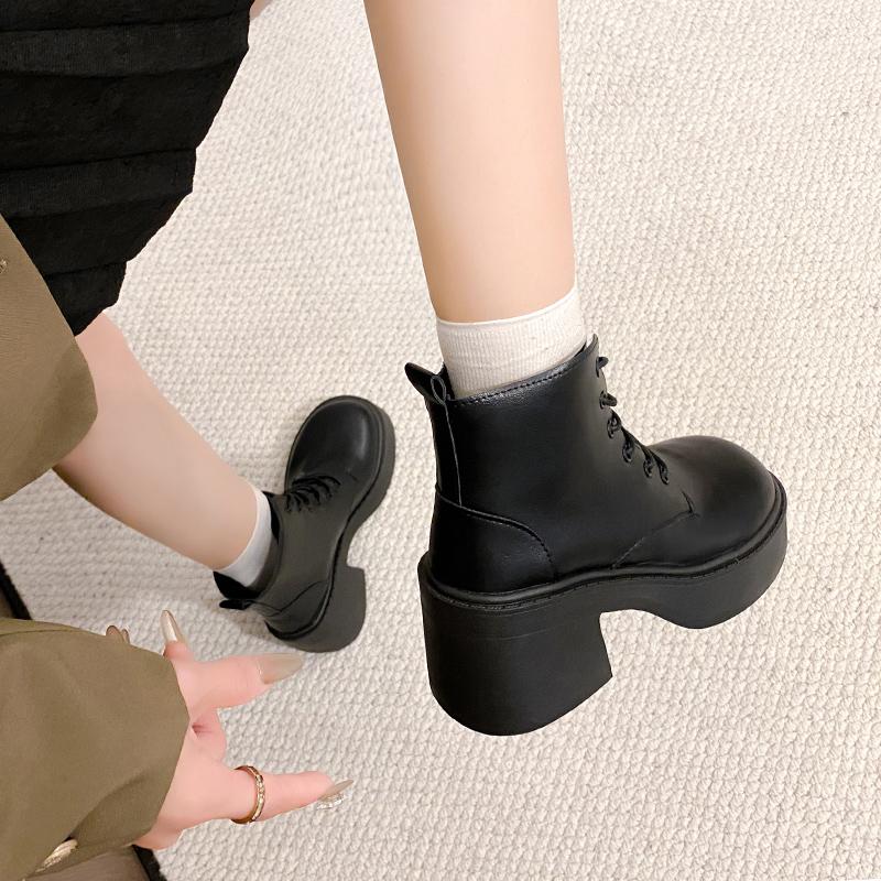 Winter New Thick Heel Single Boots Women's Round Head Front Strap Thick Sole Anti-slip Wear-resistant Short Boots