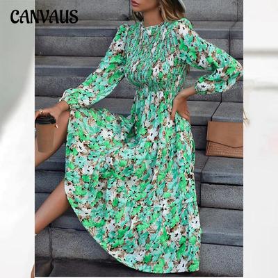 Spring and Autumn Women's Dress Printed Cake Dress Fashion Women's Long Sleeve Dress