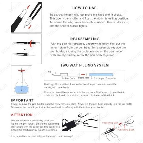Jinhao 20 Press Fountain Pen Matte Black Retractable Extra Fine Nib Ink Converter Set (Black Clip)