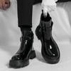 Fashion Casual Chelsea Boots Men Mid Calf Dress Shoes Business Formal Patent Leather Slip-On Ankle Boots Fashion High Top Leather Shoes