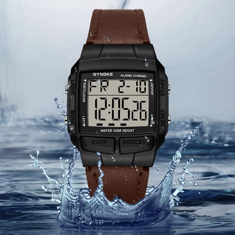 Top Brand New Square Classic Retro Belt Sports Electronic Watch Student Men's Multifunctional Waterproof Wristwatch