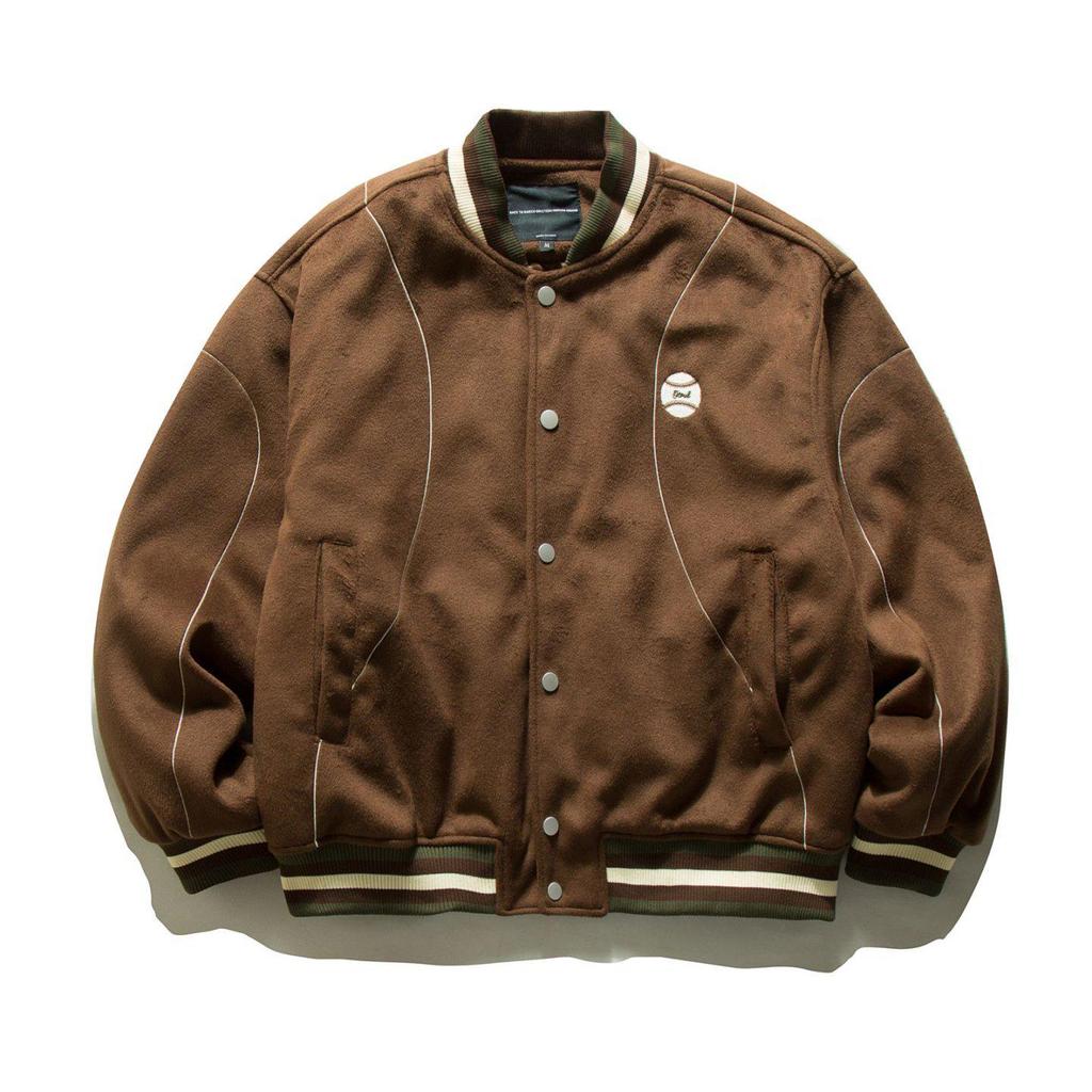 Unisex Japanese Retro Color Block Wool Baseball Jacket, Autumn/Winter Academy Style