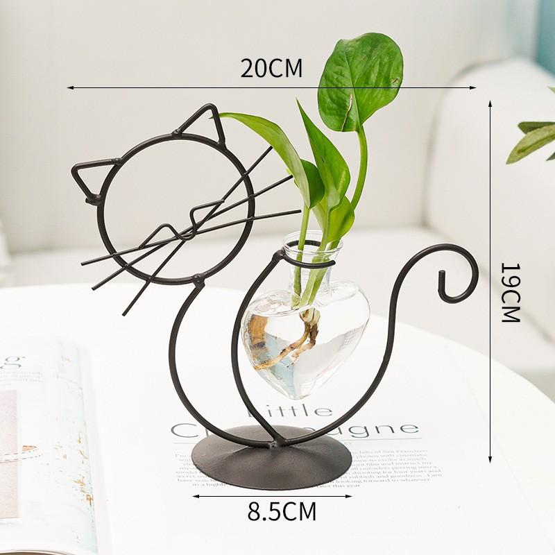 Metal Cat Flamingo Desktop Heart Glass Planter Terrarium Vase Stand Holder Indoor Hydroponic Propagated Plant Jars Garden Decor