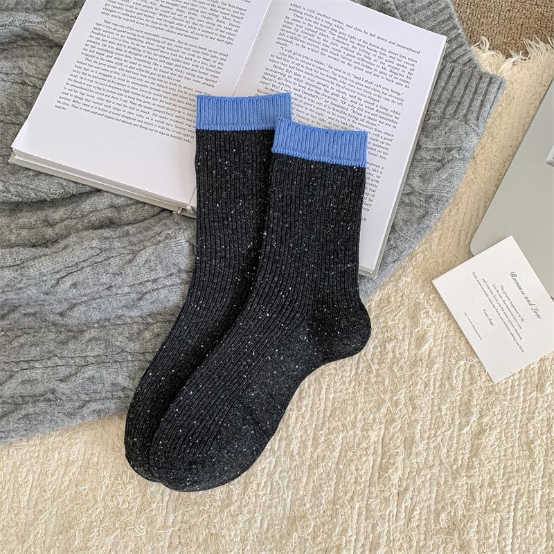 

Носки в горошек с цветовой блокировкой, двойной вязки, простые махровые, для осени и зимы, вертикальные носки до середины икры 1 pair темно серый