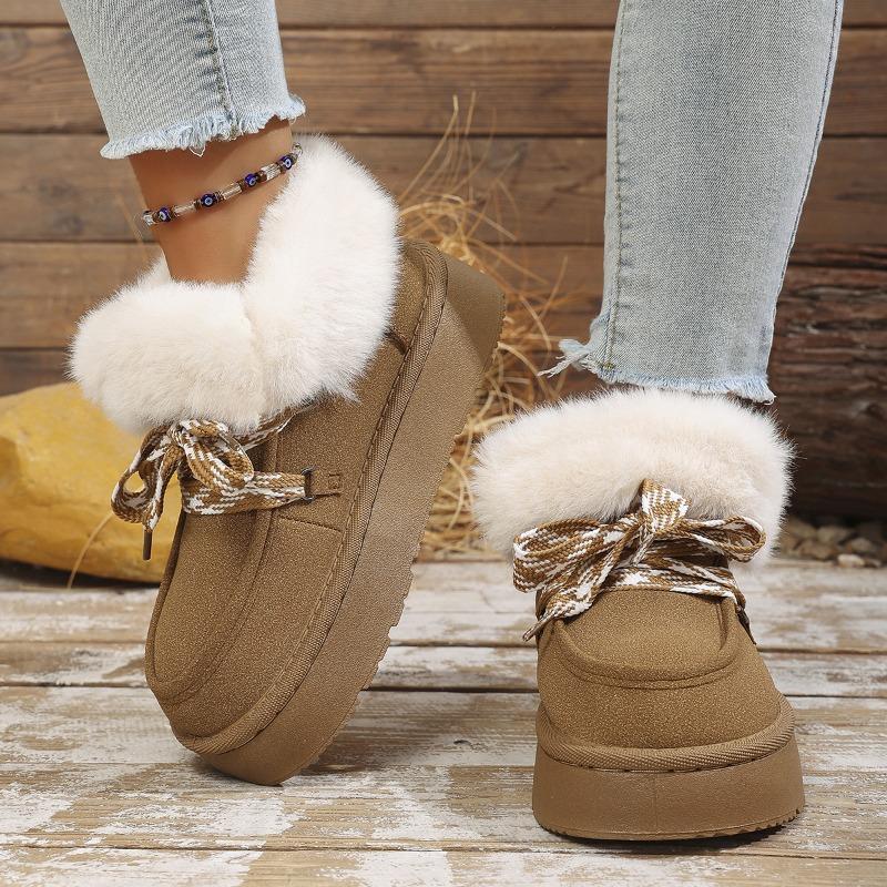 Winter New Thick-soled Bow Snow Boots Women's Round Head Thickened Warm Women's Cotton Shoes