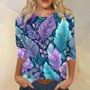 Women's Fashion Casual Round Neck Three-quarter Sleeve Retro Floral Print T-shirt Top