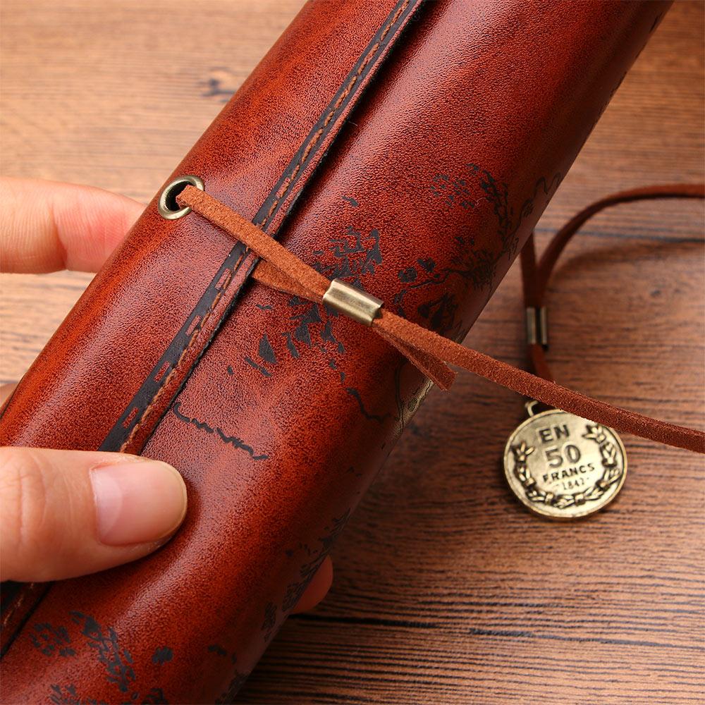 Treasure Map Roll Case Bag Purse Pouch Cosmetic Make Up PU Bag Leather Pen Pencil Case for School