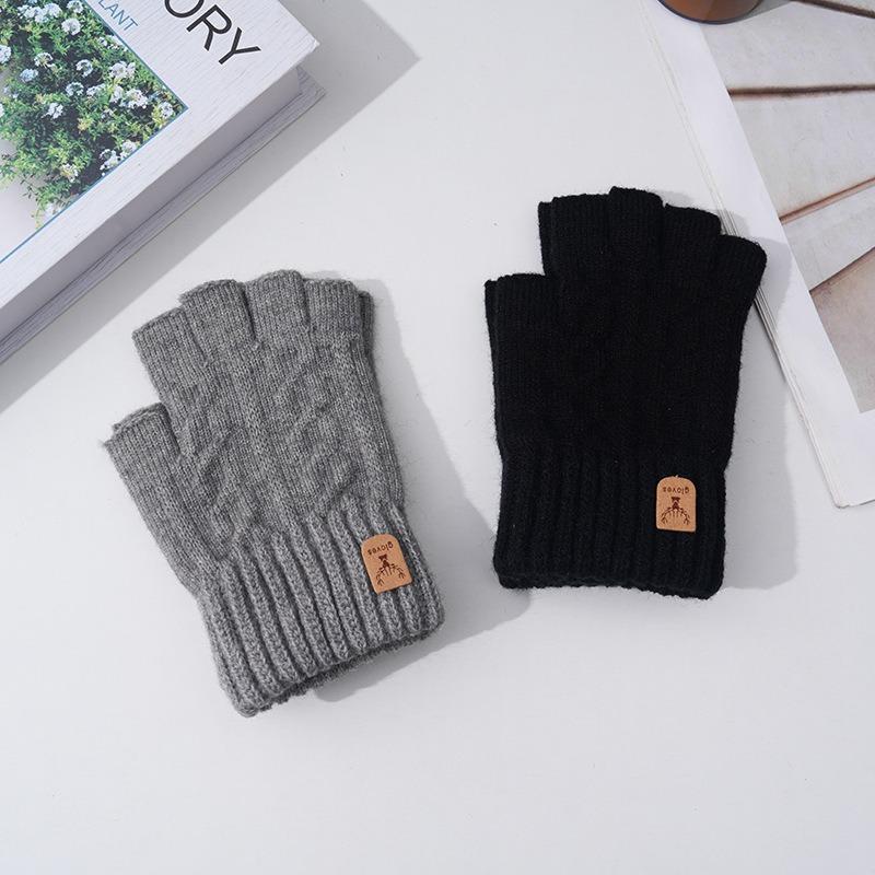 Autumn and winter camel wool warm windproof breathable portable simple gloves warm cold half-finger gloves outdoor riding