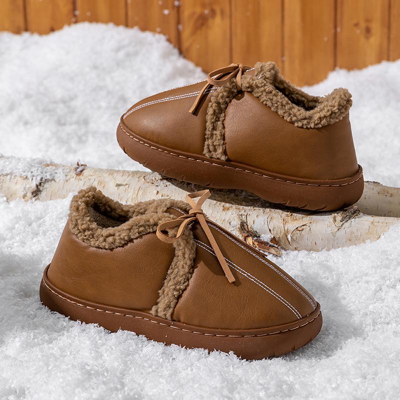 Lamb Wool Waterproof Bag Heel Cotton Shoes Women's Autumn and Winter Outdoor Non-slip Warm Velvet Thickened Fashion Leather Snow Boots