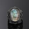 CopperRing for Women Oval Round Natural Labradorite Ring Gift Sun Shaped Retro Luxury Fine Jewelry