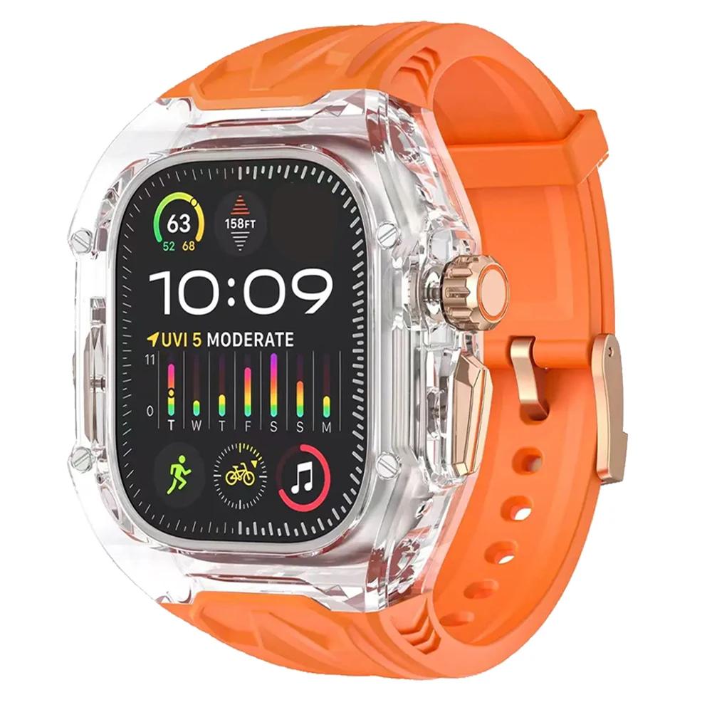 Modification Kit Transparent Protective Case+TPU Strap For Apple Watch Ultra 9 Band for iWatch Series 9 8 7 6 5 4 45mm 44mm 49mm