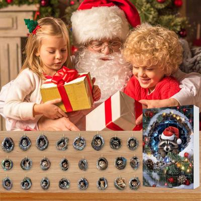 Forest Animal Advent Calendar 2025 24 Days Cute Animal Holiday Decor Countdown To Christmas with 2D Acrylic Animal Ornaments for Xmas Tree Home Decor