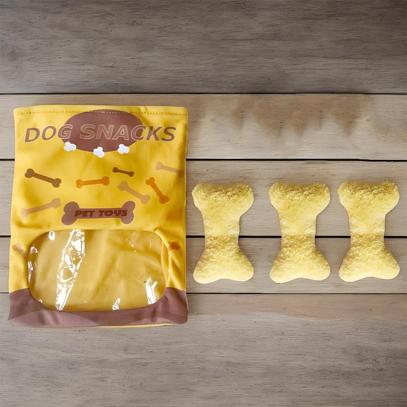 Bone Plush Dog Toys with Squeakers Soft Stuffed Dog Bone Snacks Bag Plush Squeaky Toy Interactive Cute Cognitive Training Treat